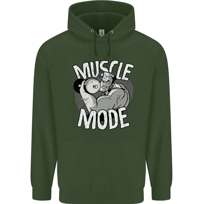 Gym Muscle Mode Bodybuilding Weightlifting Mens 80% Cotton Hoodie Forest Green