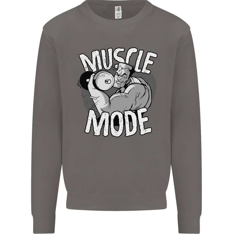 Gym Muscle Mode Bodybuilding Weightlifting Mens Sweatshirt Jumper Charcoal