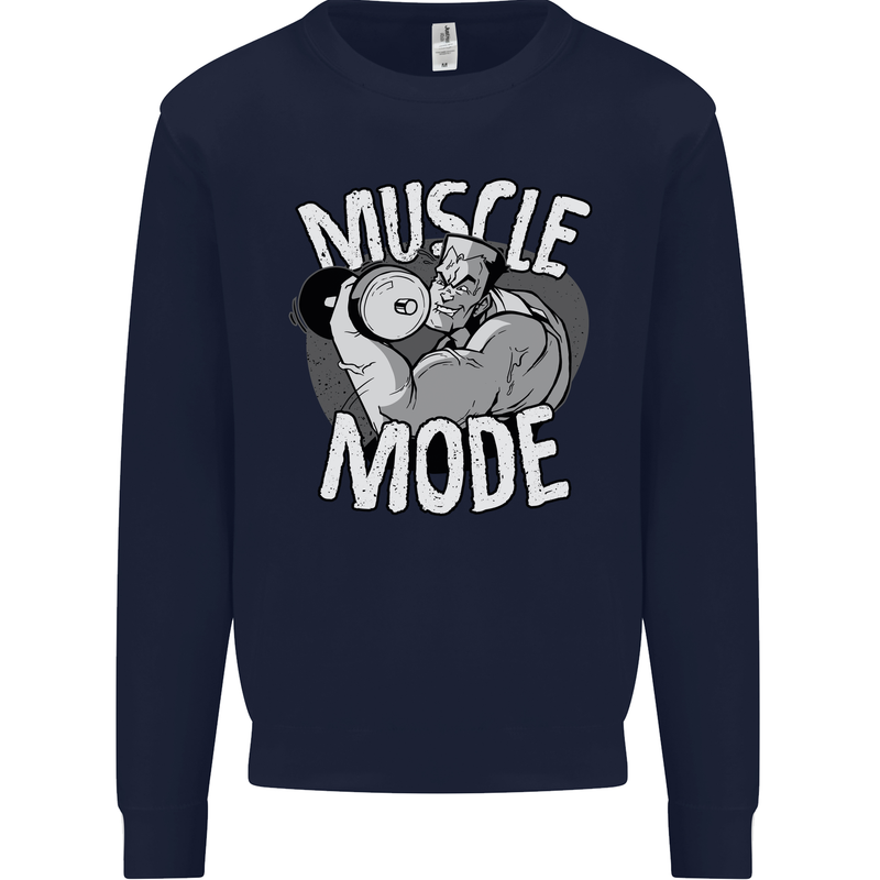 Gym Muscle Mode Bodybuilding Weightlifting Mens Sweatshirt Jumper Navy Blue