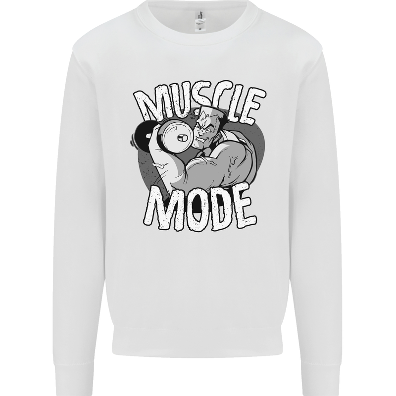 Gym Muscle Mode Bodybuilding Weightlifting Mens Sweatshirt Jumper White