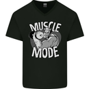 Gym Muscle Mode Bodybuilding Weightlifting Mens V-Neck Cotton T-Shirt Black