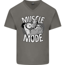 Gym Muscle Mode Bodybuilding Weightlifting Mens V-Neck Cotton T-Shirt Charcoal