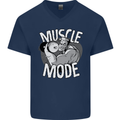 Gym Muscle Mode Bodybuilding Weightlifting Mens V-Neck Cotton T-Shirt Navy Blue