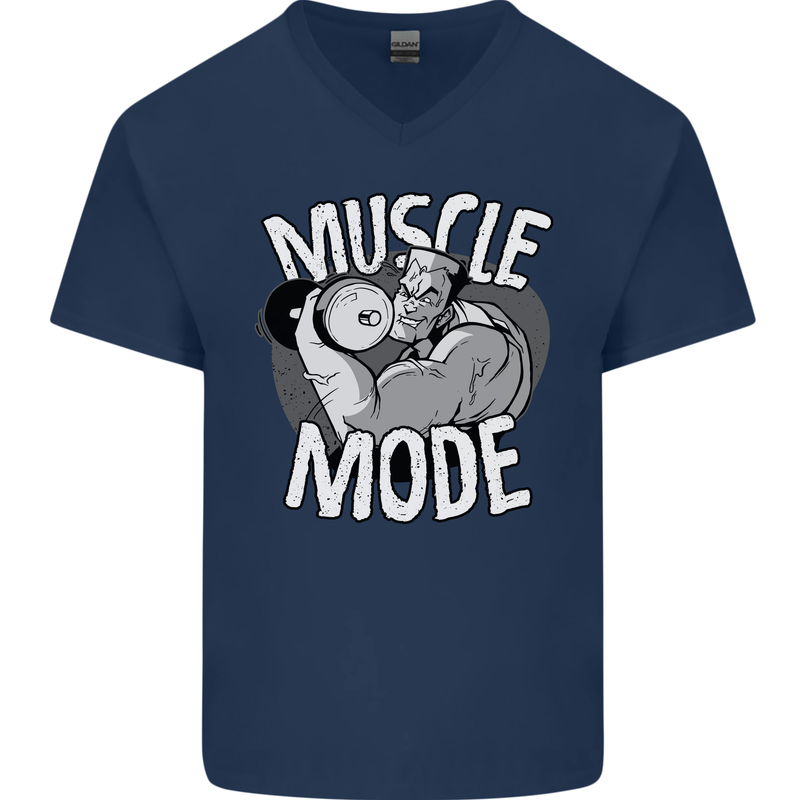Gym Muscle Mode Bodybuilding Weightlifting Mens V-Neck Cotton T-Shirt Navy Blue