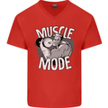 Gym Muscle Mode Bodybuilding Weightlifting Mens V-Neck Cotton T-Shirt Red