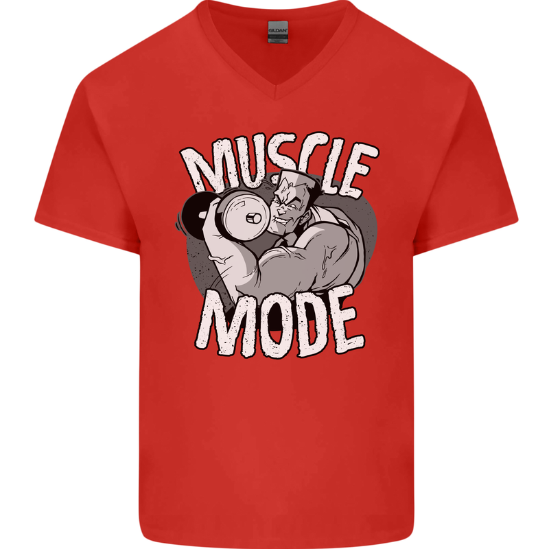 Gym Muscle Mode Bodybuilding Weightlifting Mens V-Neck Cotton T-Shirt Red