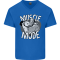 Gym Muscle Mode Bodybuilding Weightlifting Mens V-Neck Cotton T-Shirt Royal Blue