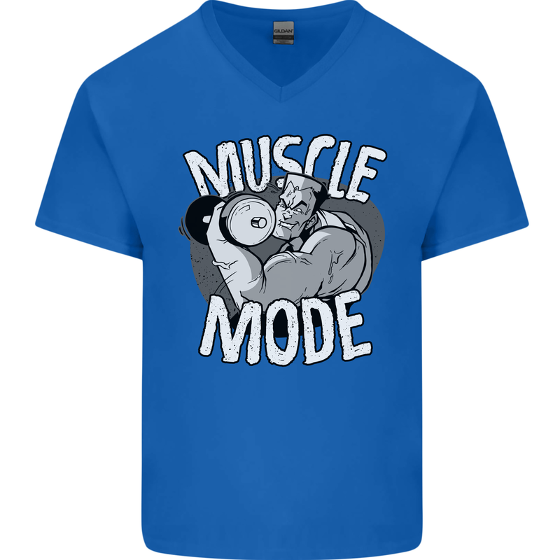 Gym Muscle Mode Bodybuilding Weightlifting Mens V-Neck Cotton T-Shirt Royal Blue