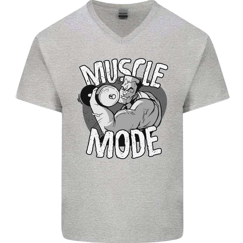 Gym Muscle Mode Bodybuilding Weightlifting Mens V-Neck Cotton T-Shirt Sports Grey