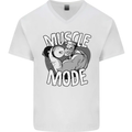 Gym Muscle Mode Bodybuilding Weightlifting Mens V-Neck Cotton T-Shirt White