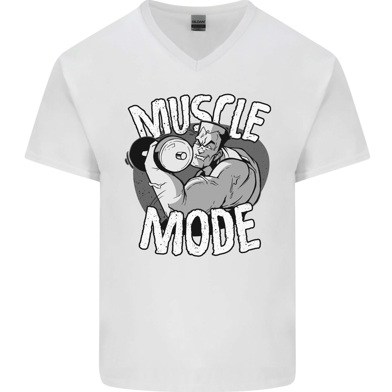 Gym Muscle Mode Bodybuilding Weightlifting Mens V-Neck Cotton T-Shirt White