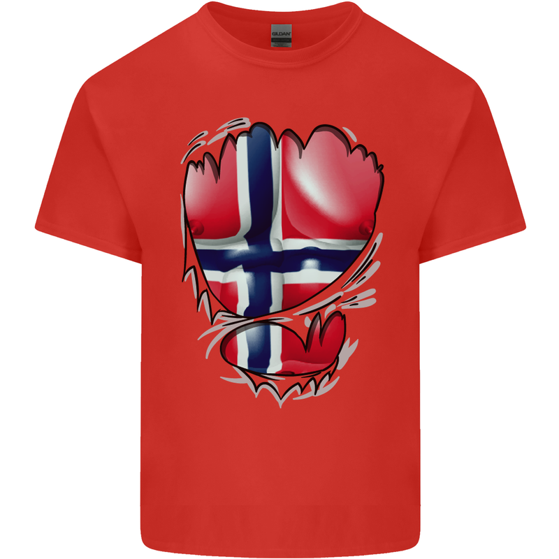 Gym Norwegian Flag Ripped Muscles Norway Kids T-Shirt Childrens Red
