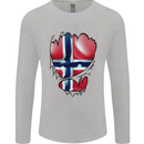 Gym Norwegian Flag Ripped Muscles Norway Mens Long Sleeve T-Shirt Sports Grey