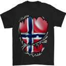 Gym Norwegian Flag Ripped Muscles Norway Mens T-Shirt Cotton Gildan Black