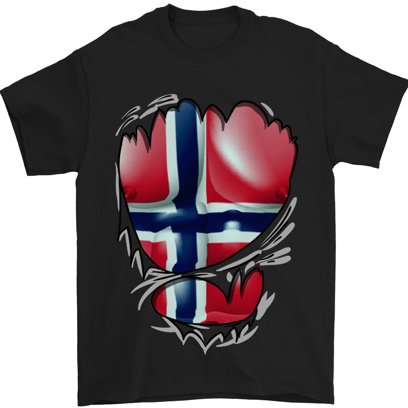 Gym Norwegian Flag Ripped Muscles Norway Mens T-Shirt Cotton Gildan Black