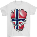 Gym Norwegian Flag Ripped Muscles Norway Mens T-Shirt Cotton Gildan White