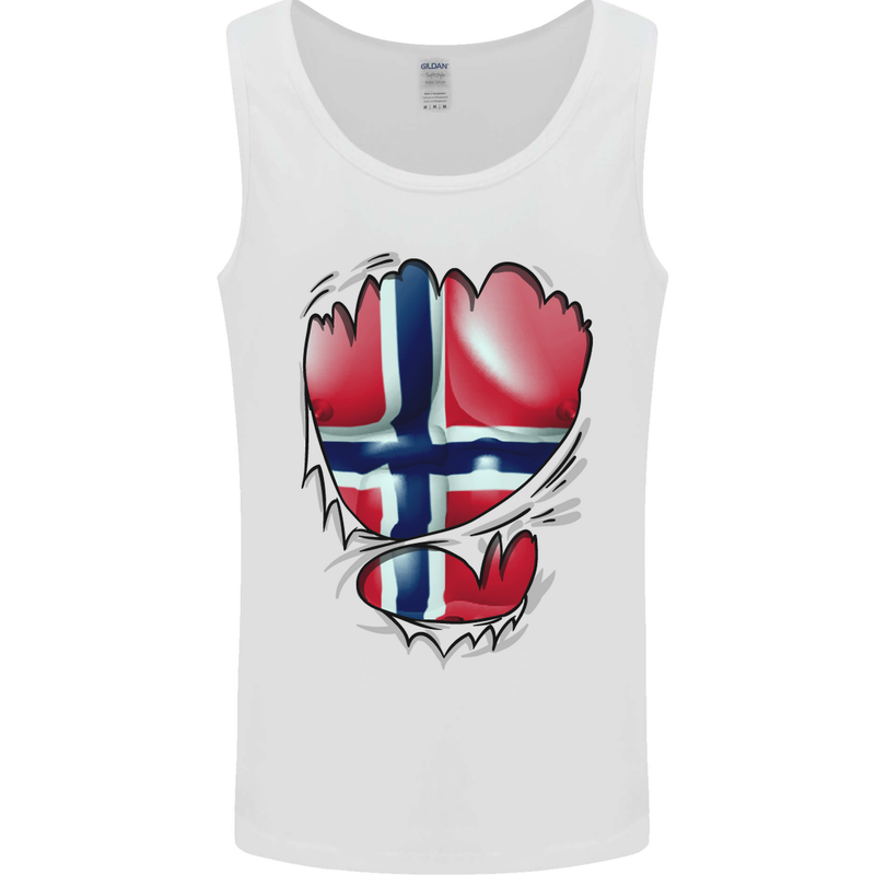 Gym Norwegian Flag Ripped Muscles Norway Mens Vest Tank Top White