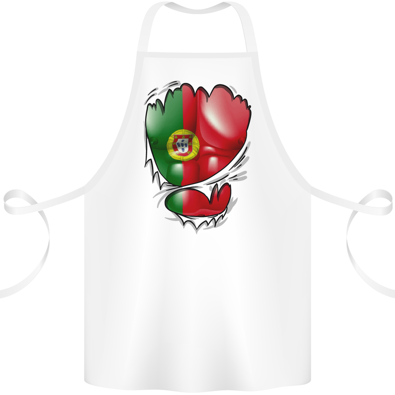 Gym Portuguese Flag Ripped Muscles Portugal Cotton Apron 100% Organic White