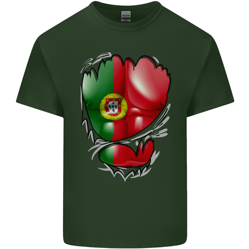 Gym Portuguese Flag Ripped Muscles Portugal Mens Cotton T-Shirt Tee Top Forest Green