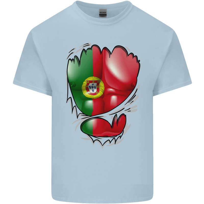 Gym Portuguese Flag Ripped Muscles Portugal Mens Cotton T-Shirt Tee Top Light Blue
