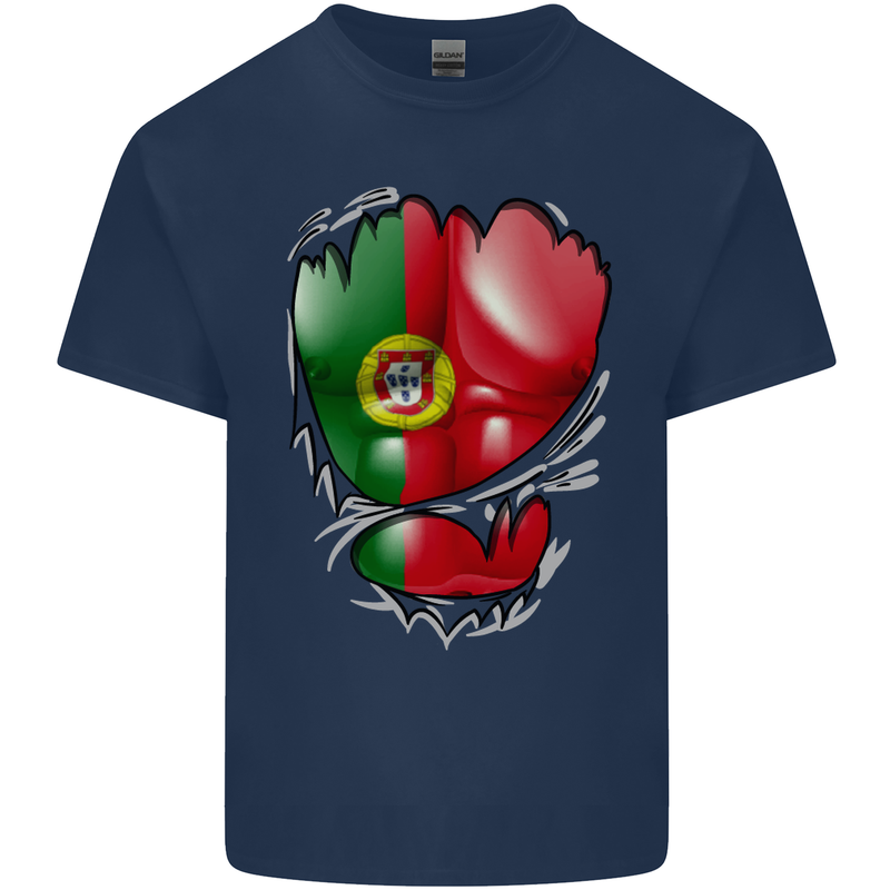 Gym Portuguese Flag Ripped Muscles Portugal Mens Cotton T-Shirt Tee Top Navy Blue