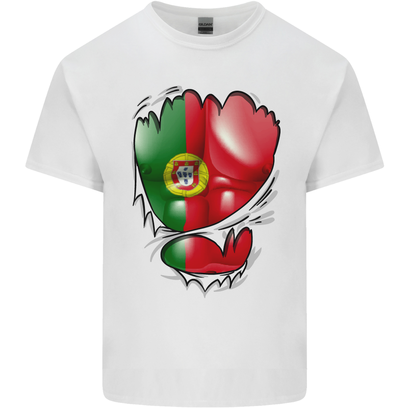 Gym Portuguese Flag Ripped Muscles Portugal Mens Cotton T-Shirt Tee Top White