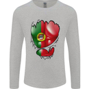 Gym Portuguese Flag Ripped Muscles Portugal Mens Long Sleeve T-Shirt Sports Grey
