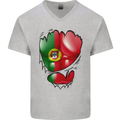 Gym Portuguese Flag Ripped Muscles Portugal Mens V-Neck Cotton T-Shirt Sports Grey