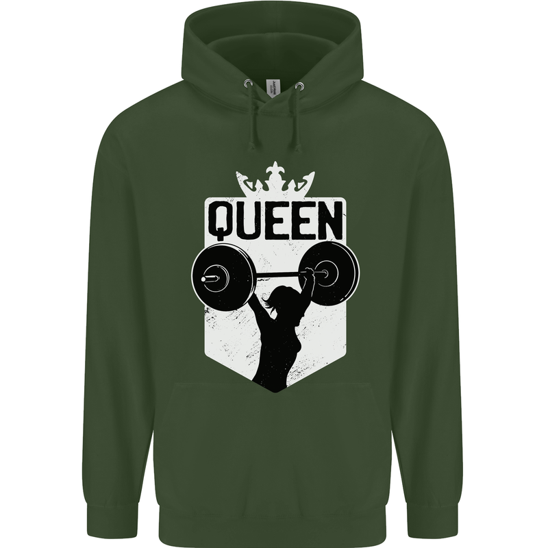 Gym Queen Female Bodybuilding Training Mens 80% Cotton Hoodie Forest Green