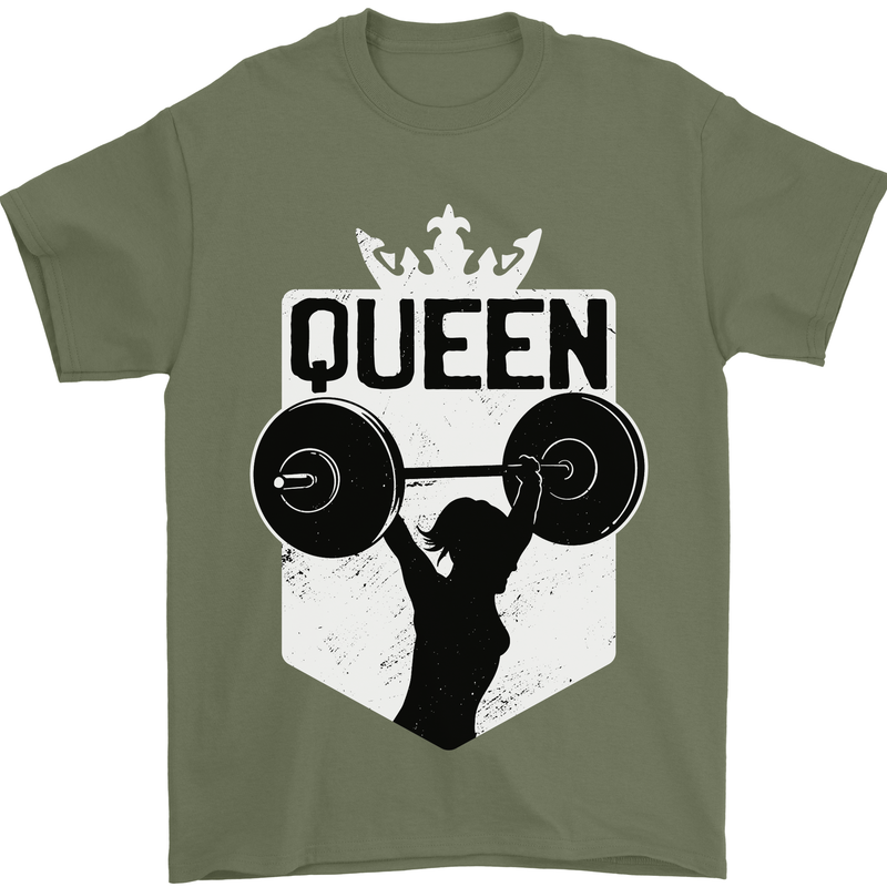 Gym Queen Female Bodybuilding Training Mens T-Shirt 100% Cotton Military Green