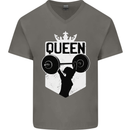 Gym Queen Female Bodybuilding Training Mens V-Neck Cotton T-Shirt Charcoal
