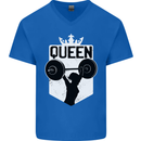 Gym Queen Female Bodybuilding Training Mens V-Neck Cotton T-Shirt Royal Blue