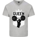Gym Queen Female Bodybuilding Training Mens V-Neck Cotton T-Shirt Sports Grey