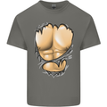 Gym Ripped Muscles Effect Kids T-Shirt Childrens Charcoal