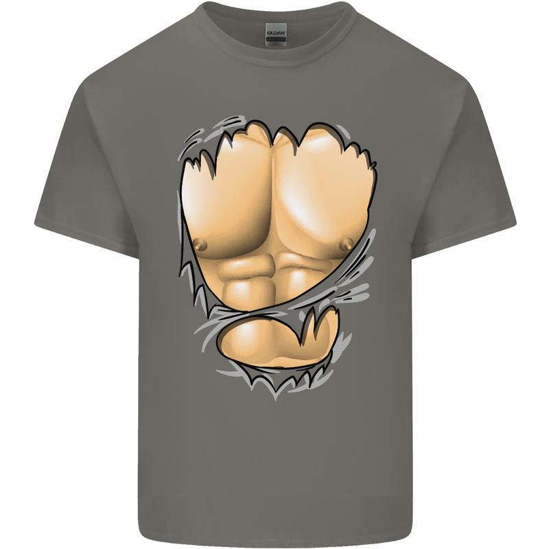 Gym Ripped Muscles Effect Kids T-Shirt Childrens Charcoal