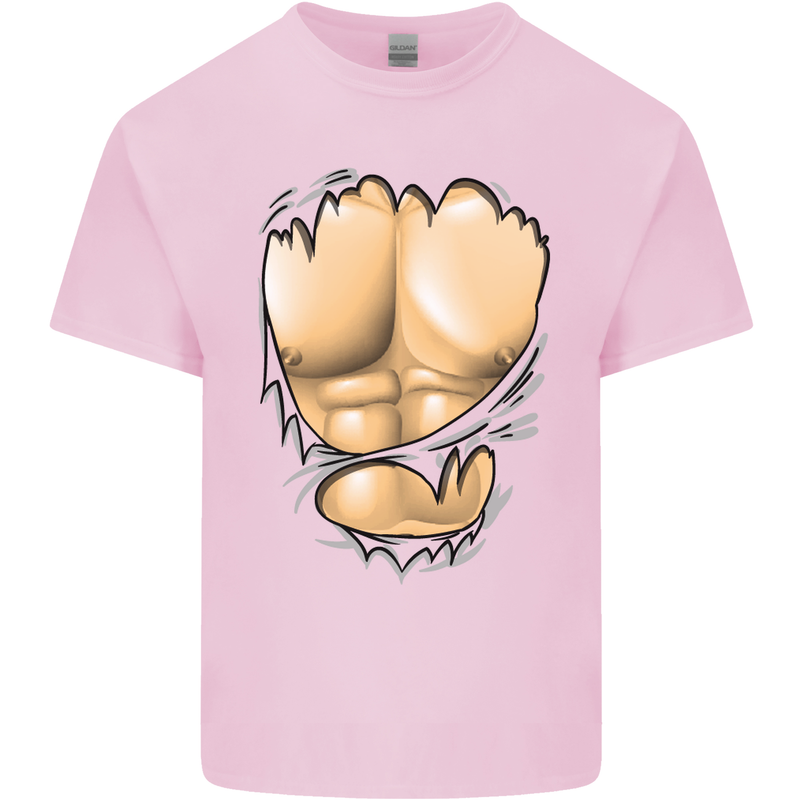 Gym Ripped Muscles Effect Kids T-Shirt Childrens Light Pink