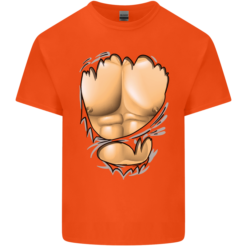 Gym Ripped Muscles Effect Kids T-Shirt Childrens Orange