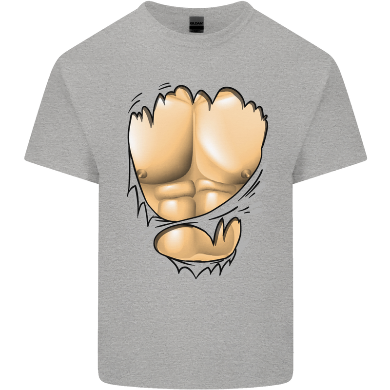 Gym Ripped Muscles Effect Kids T-Shirt Childrens Sports Grey