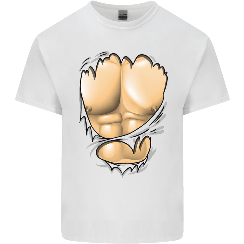 Gym Ripped Muscles Effect Kids T-Shirt Childrens White