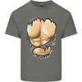 Gym Ripped Muscles Effect Mens Cotton T-Shirt Tee Top Charcoal