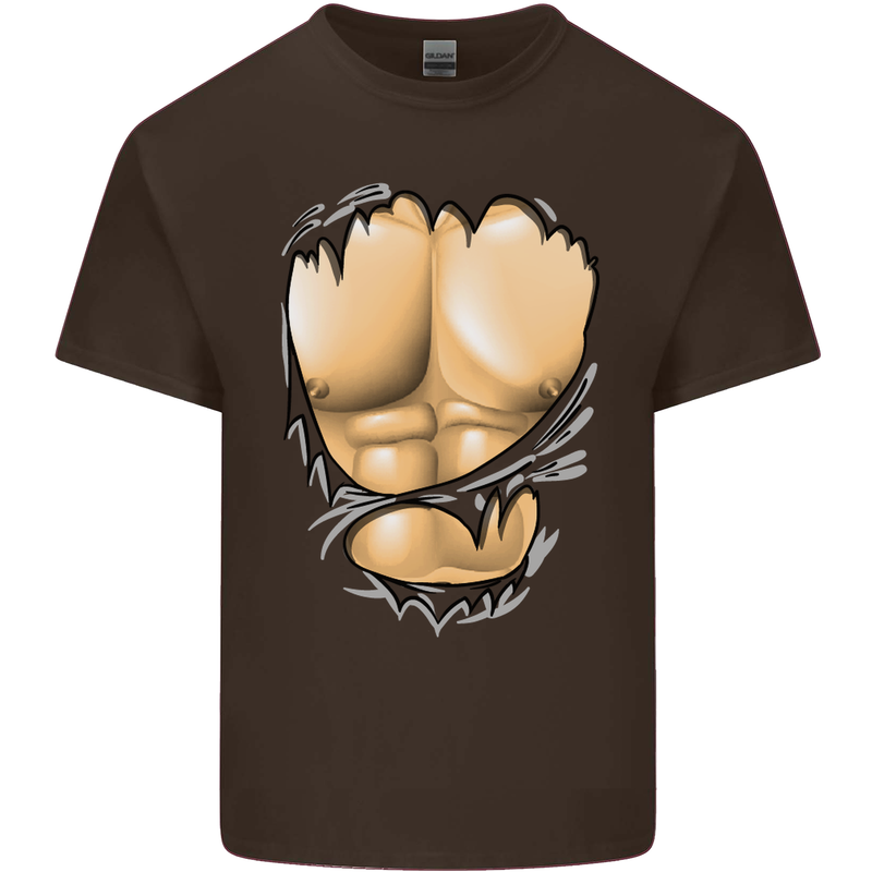 Gym Ripped Muscles Effect Mens Cotton T-Shirt Tee Top Dark Chocolate