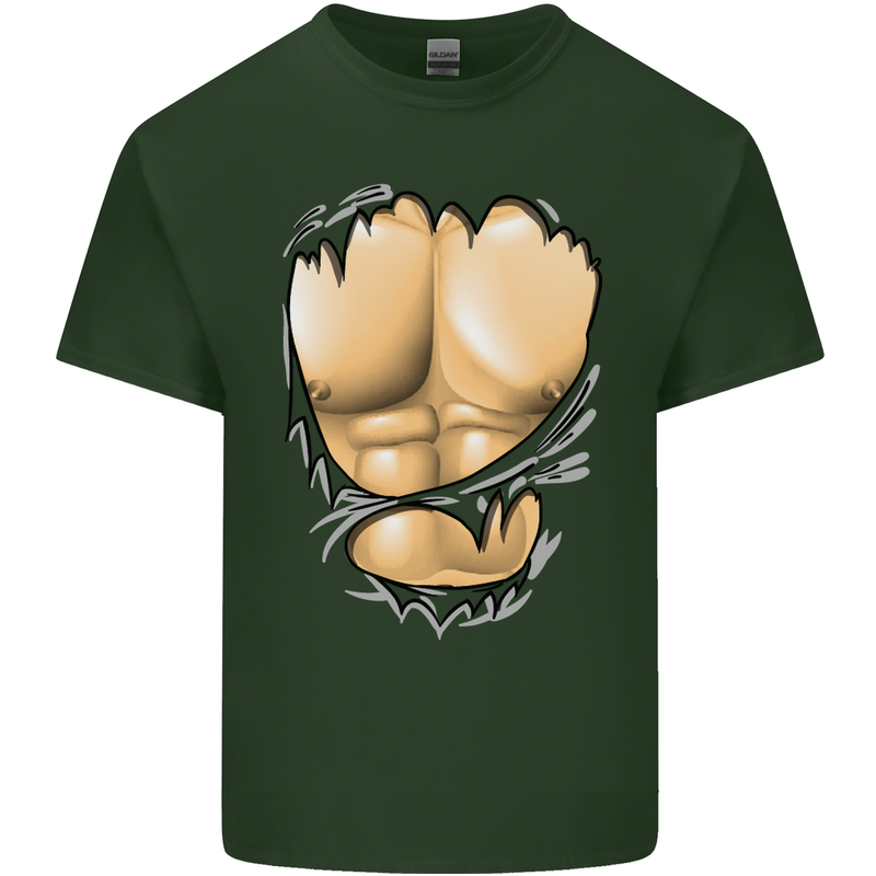 Gym Ripped Muscles Effect Mens Cotton T-Shirt Tee Top Forest Green