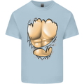 Gym Ripped Muscles Effect Mens Cotton T-Shirt Tee Top Light Blue