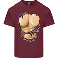 Gym Ripped Muscles Effect Mens Cotton T-Shirt Tee Top Maroon