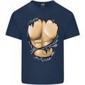 Gym Ripped Muscles Effect Mens Cotton T-Shirt Tee Top Navy Blue