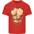 Gym Ripped Muscles Effect Mens Cotton T-Shirt Tee Top Red
