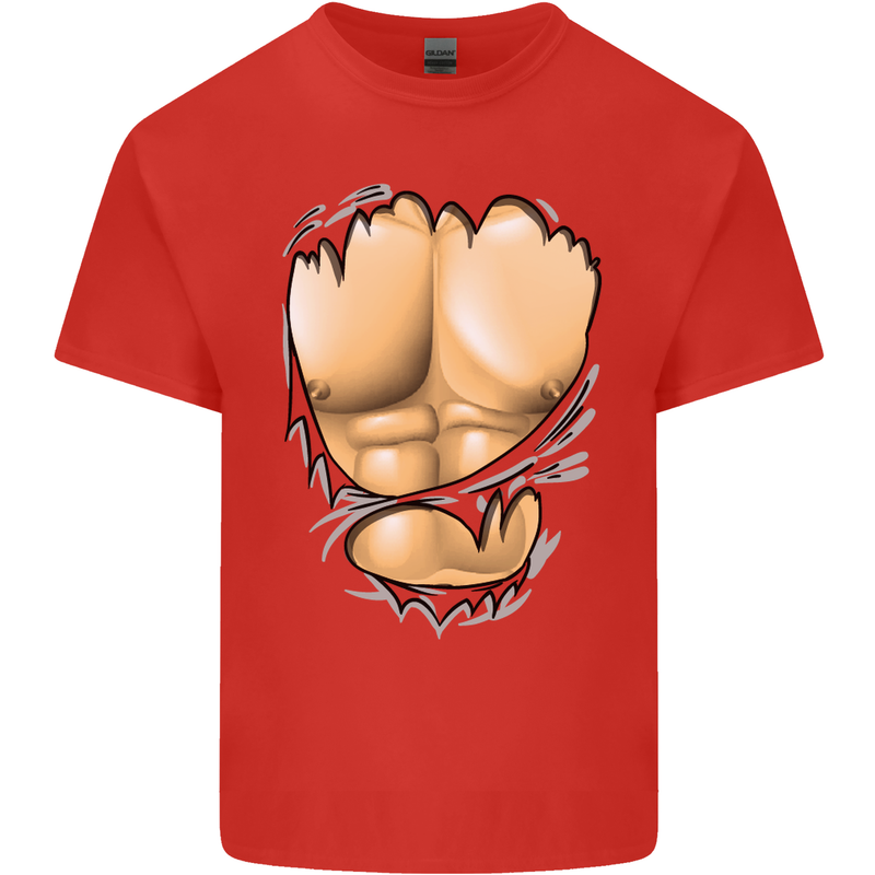 Gym Ripped Muscles Effect Mens Cotton T-Shirt Tee Top Red