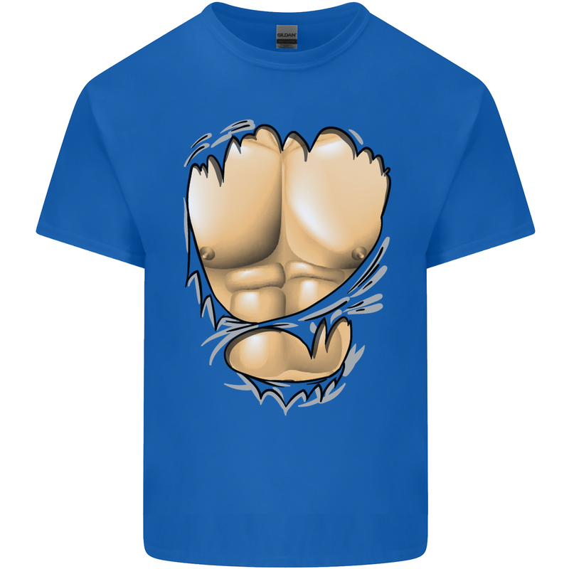 Gym Ripped Muscles Effect Mens Cotton T-Shirt Tee Top Royal Blue