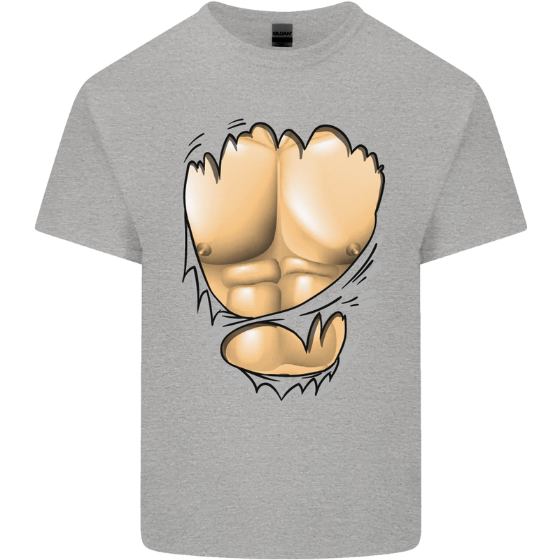 Gym Ripped Muscles Effect Mens Cotton T-Shirt Tee Top Sports Grey