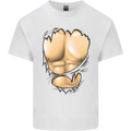 Gym Ripped Muscles Effect Mens Cotton T-Shirt Tee Top White